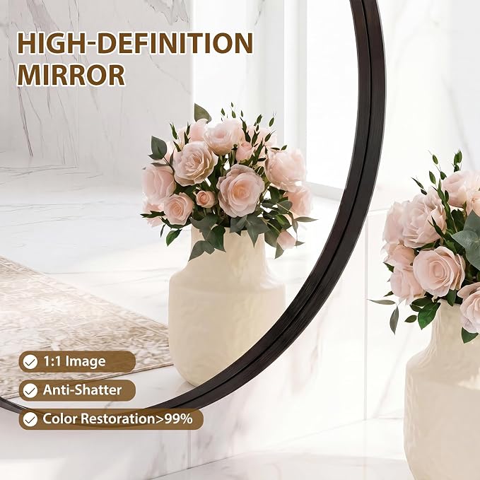 NEWBULIG 28-Inch Round Wall Mirror, Bathroom Wall Circle Mirror - Image 3