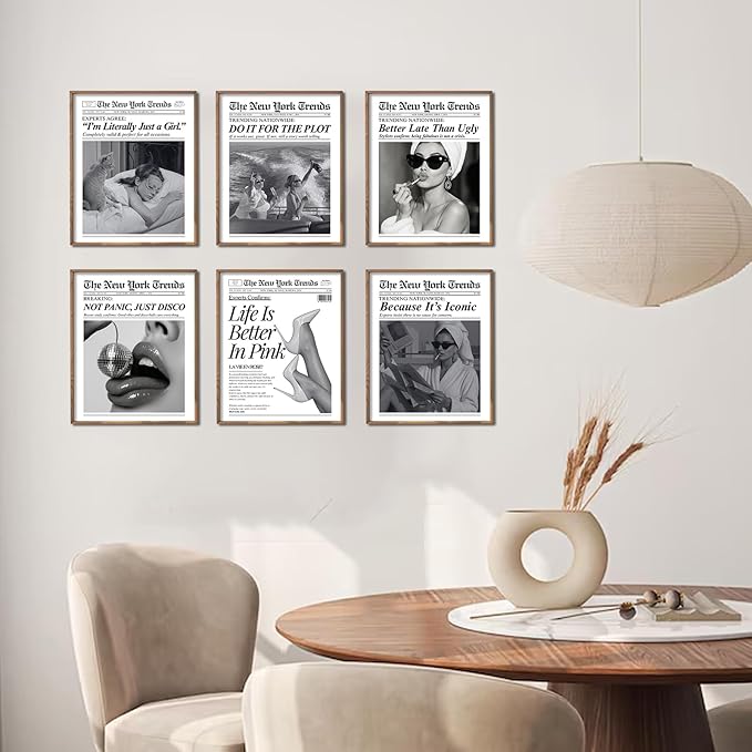 uniro Trendy Newspaper Wall Art Prints, Vintage Black & White Newspaper Wall - Image 2