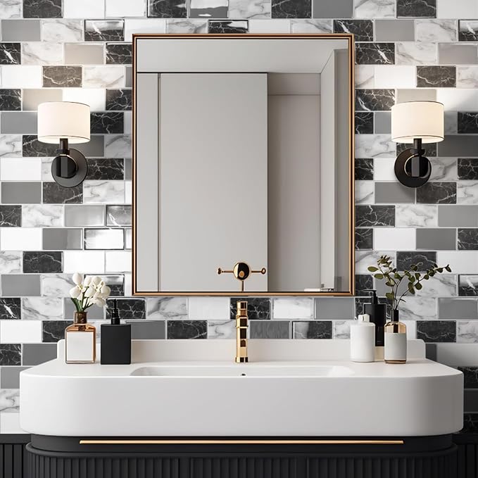 Art3d Peel and Stick Black White Grey Marble Wall Tiles – 12"x12" Thicker - Image 4