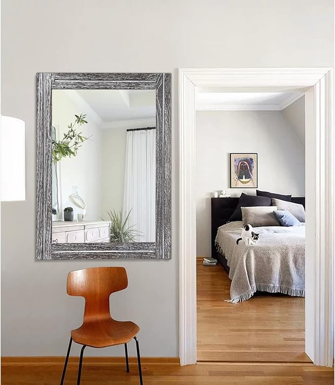 AAZZKANG Rustic Mirror Large Wood Framed Wall Mirror 70 x 50cm Rectangle - Image 7