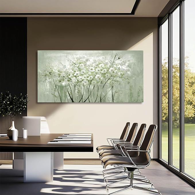 MLART99 Modern Artwork Wall Decor White Flowers Picture Art 24"x48" Plant Wall - Image 4