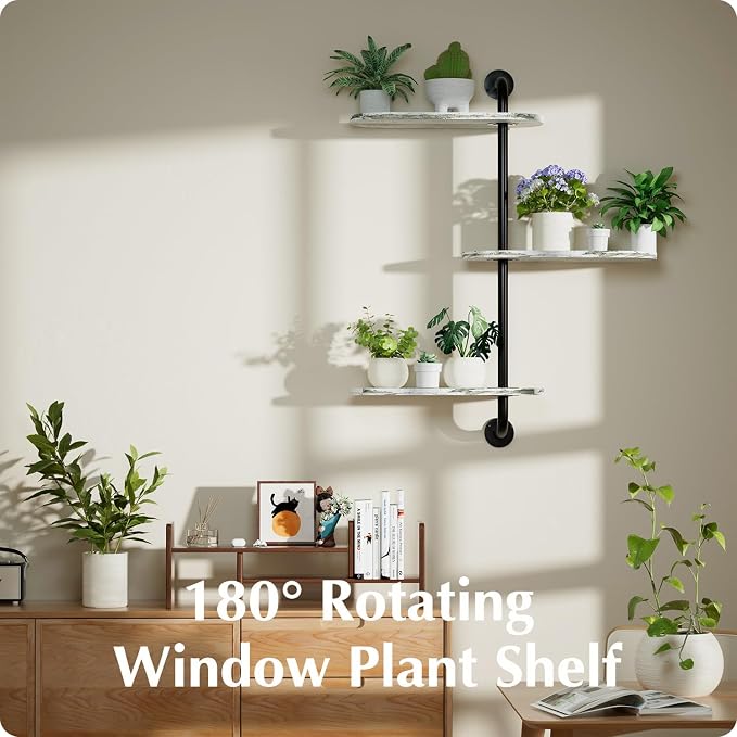 Rotating Window Plant Shelves 3-Tier, Wooden Window Shelf - Image 4