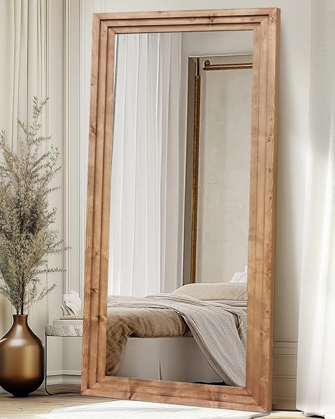 Full Length Mirror 76"x34" Solid Wood Frame Floor Large Mirror - Image 5
