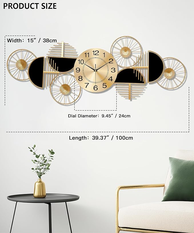 Large Wall Clock, Modern Silent Non-Ticking Metal Wall Art Wall Clocks Battery - Image 2