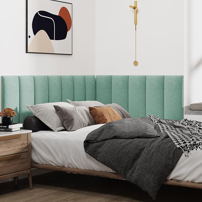IFNOW Upholstered Wall Mounted Headboard, 3D Soundproof Wall Panels Peel and - Image 3