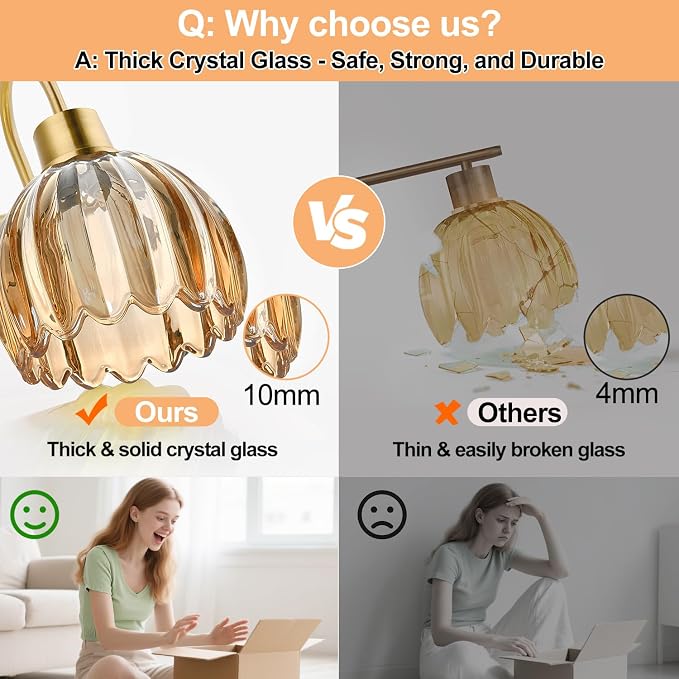 Bathroom Light Fixtures, 3-Light Brushed Gold Vanity Lights - Image 5
