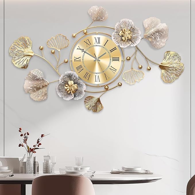 Clocks for Living Room, Large Wall Clock, 3D Silent Wall Clock, Retro Metal by JXQXYN