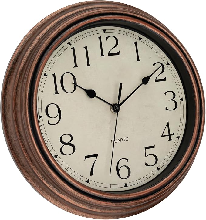 Foxtop Vintage Copper Wall Clock 12 Inch Silent Non Ticking Battery Operated - Image 7