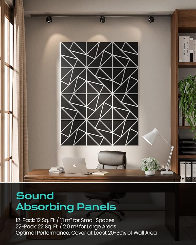 12-Pack Felt Acoustic Panels, Peel & Stick Sound Proof Foam Panels - Image 5