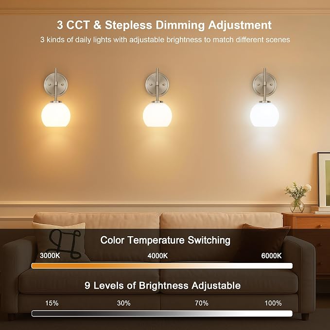 Brushed Nickel Battery Operated Wall Sconce Set of 2, Wireless Rechargeable - Image 6