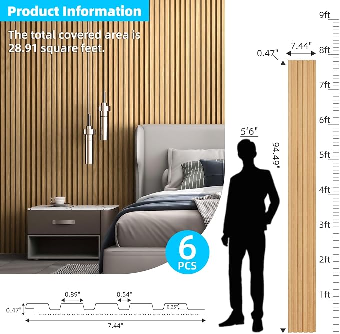 Art3d 6-Piece Wood Slat Panels for Stylish Interior Decor and Ceiling Decoration - Image 5