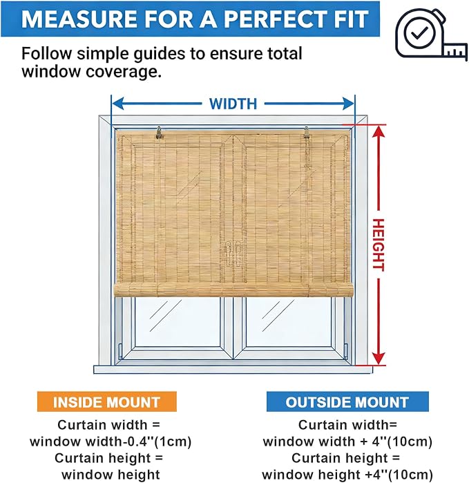 Glimer Bamboo Blinds for Interior Windows, Natural Roll Up Bamboo Shades for - Image 7