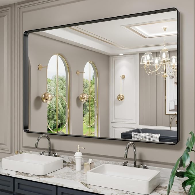 LOAAO 60X40 Inch Black Metal Framed Bathroom Mirror - Image 3