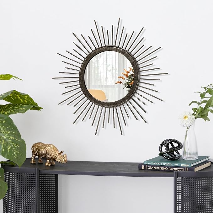 Large Spoked Sunburst Wall Mirror Boho Home Decor Round Wall Art Mirror Modern - Image 2