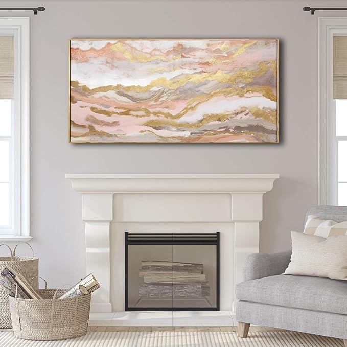 YJYart Canvas Wall Art Gold Living Room Decor Pink Canvas Art Room Decor - Image 5