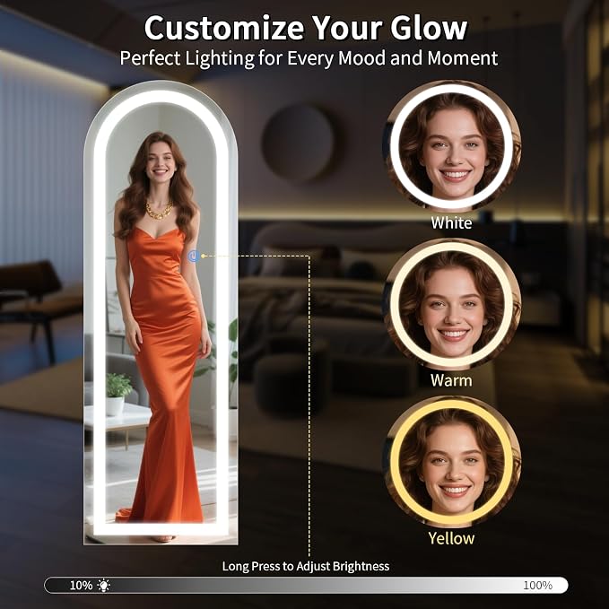Koonmi LED Arched Full Length Mirror, Lighted Floor Mirrors - Image 3