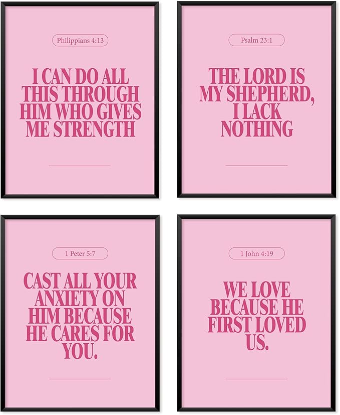 Locomiss Pink Christian Wall Art Decor Posters, Modern Bible Verse Prints by Unknown