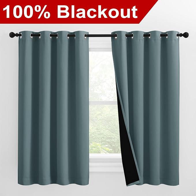 NICETOWN 100% Blackout Curtains 57 inches Long, Double-Deck Completely Blackout - Image 2