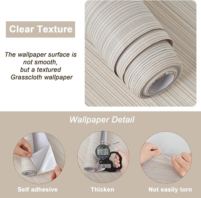 Naphite Grasscloth Peel and Stick Wallpaper Modern Textured Self-Adhesive - Image 2
