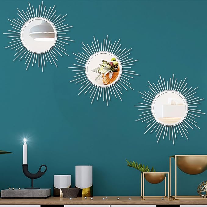 3 Pack Metal Mirrors for Wall Sunburst Wall Mirrors Home Décor Decorative - Image 2