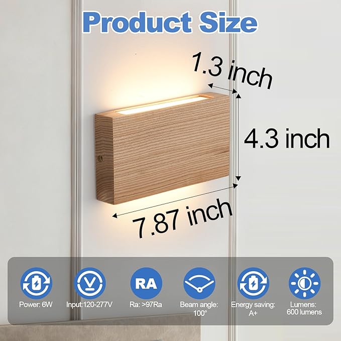 Wood Wall Sconce Indoor Wall Lights Hardwired 2 Pack Up and Down Wall Mount - Image 4