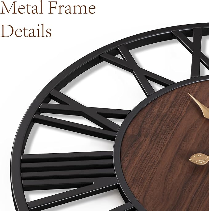 Vantic 24 Inch Large Wall Clock, Roman Numeral Wood Oversized Wall Clocks - Image 5