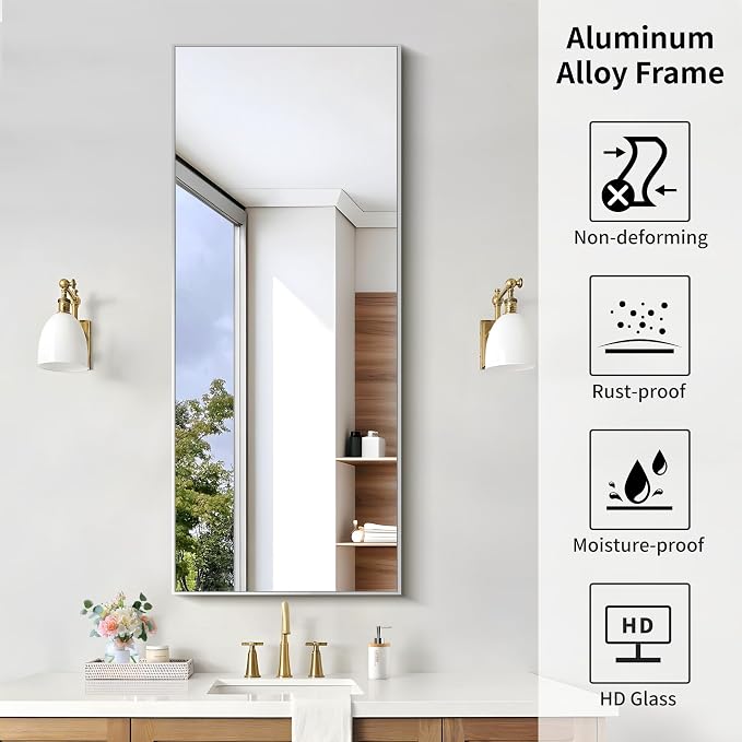 KOCUUY Silver Framed Mirror, HD Tempered Glass, Anti-Rust Frame, Modern Design - Image 7