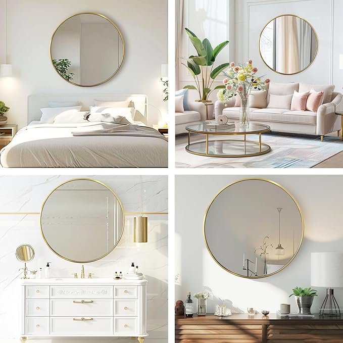 Circle Gold Mirror, Round Mirror 20 inch, Circle Wall Mirror Metal Frame - Image 6