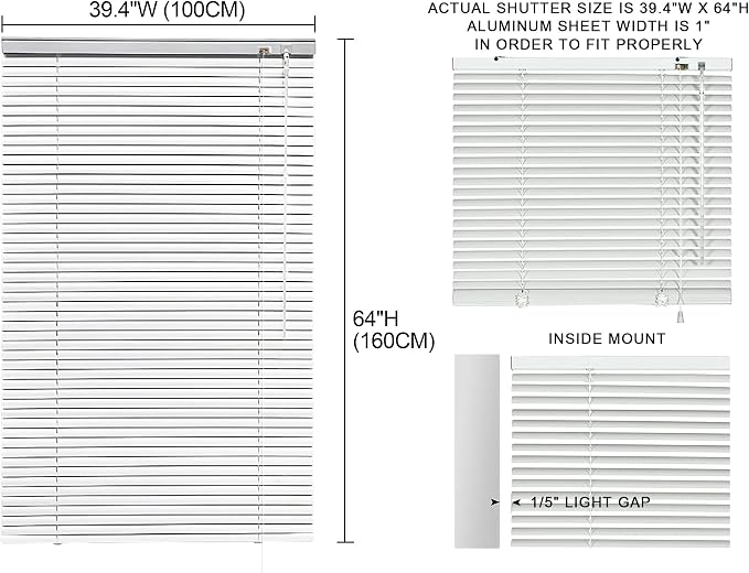 YIIBAII Mini Blinds Suitable for 40" W x 64" H Windows 1" Aluminum Horizontal - Image 6