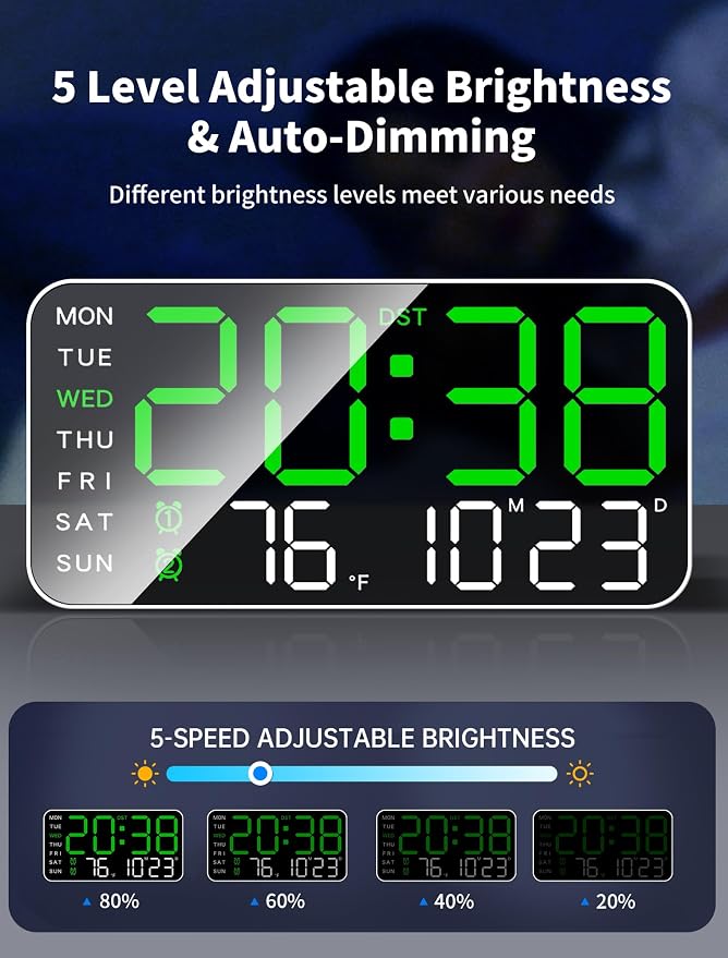 MASHI 8.4''Large Digital Wall Clock, Led Alarm Clock - Image 4