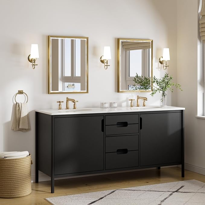 Gold Bathroom Mirror, 22x30 Brushed Gold Bathroom Mirror Beveled Edge, - Image 6