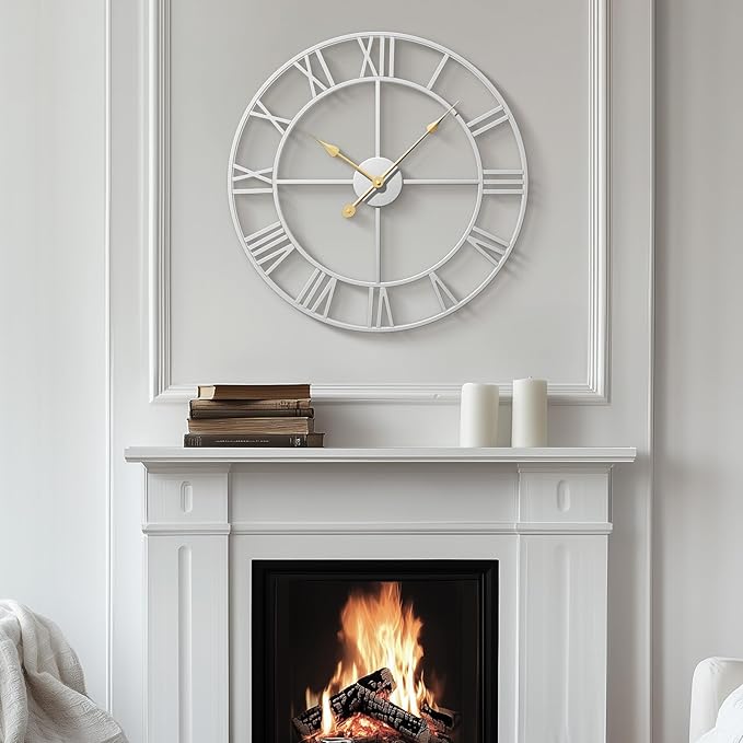 Cuspin 24 Inch Large Silver Wall Clock, Battery Operated Silent Non Ticking - Image 3