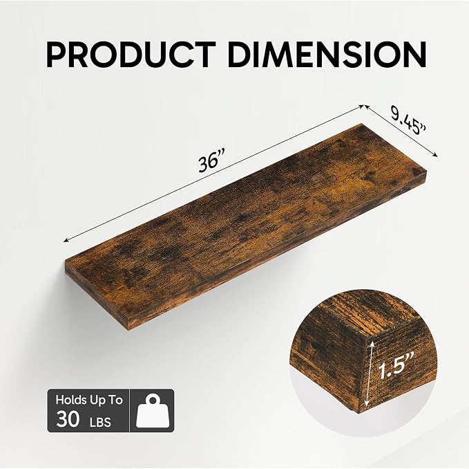 BAYKA Floating Shelves, 36 inches Long Wall Mounted Rustic Wood Shelves - Image 3