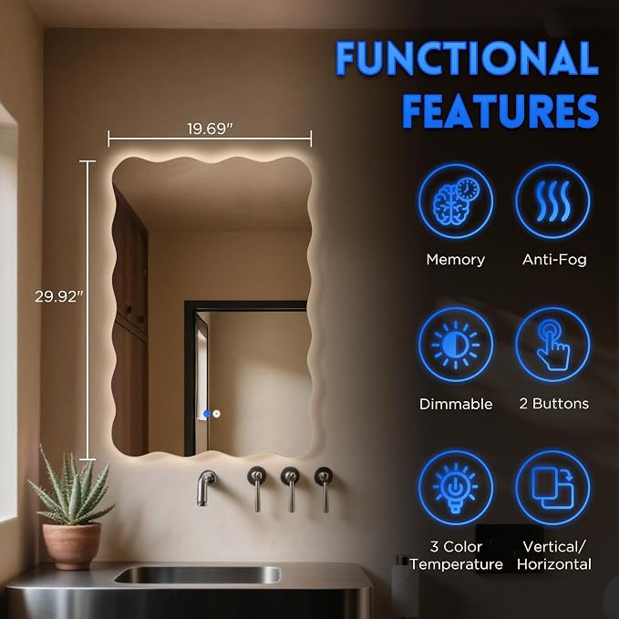 Dorlicecass Wavy Led Bathroom Mirror- Vanity Mirror - Image 4