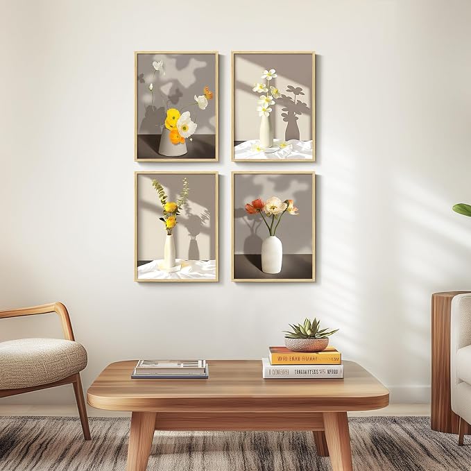 Framed Botanical Floral Wall Art, 4 Piece Yellow Flower Canvas Painting Prints - Image 9