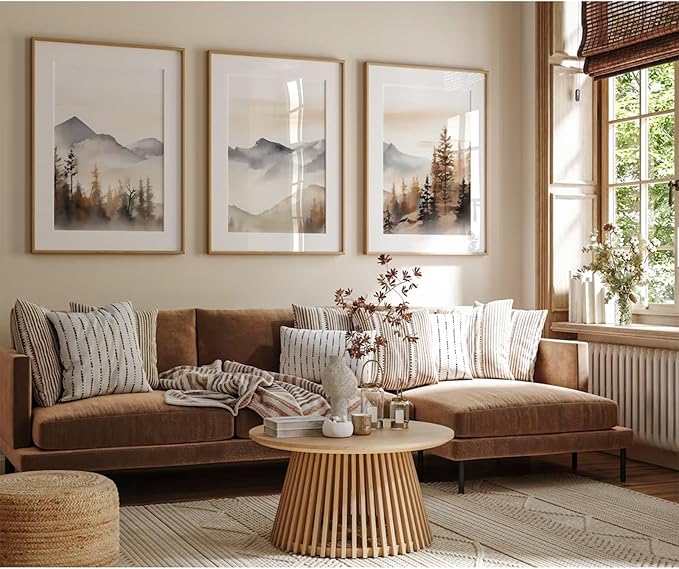 Neutral Mountain Wall Art Decor Set of 3 Forest Canvas Wall Art Poster - Image 4