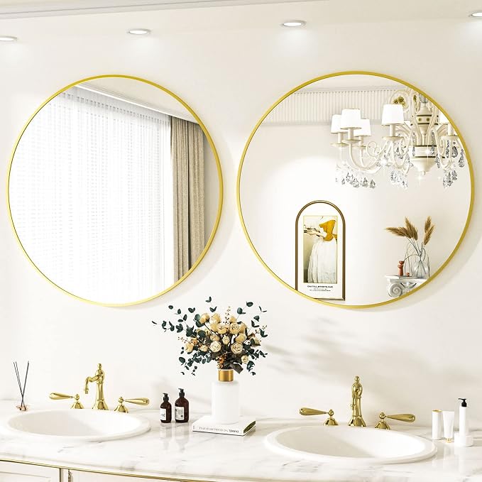 VooBang Round Mirror 36" Gold Wall Mounted Circle Mirrors Vanity Mirror - Image 5