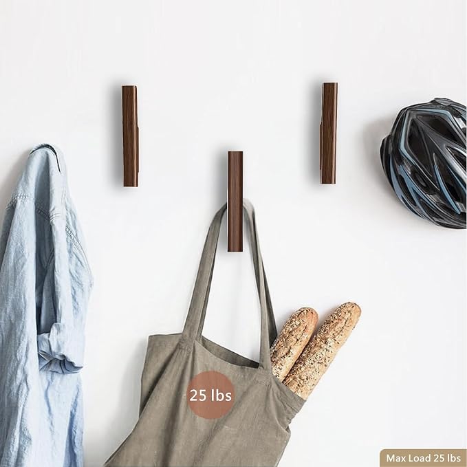 Wood Wall Hooks 4 Pack Coat Hooks Wall Mount Walnut Wooden Hooks - Image 6