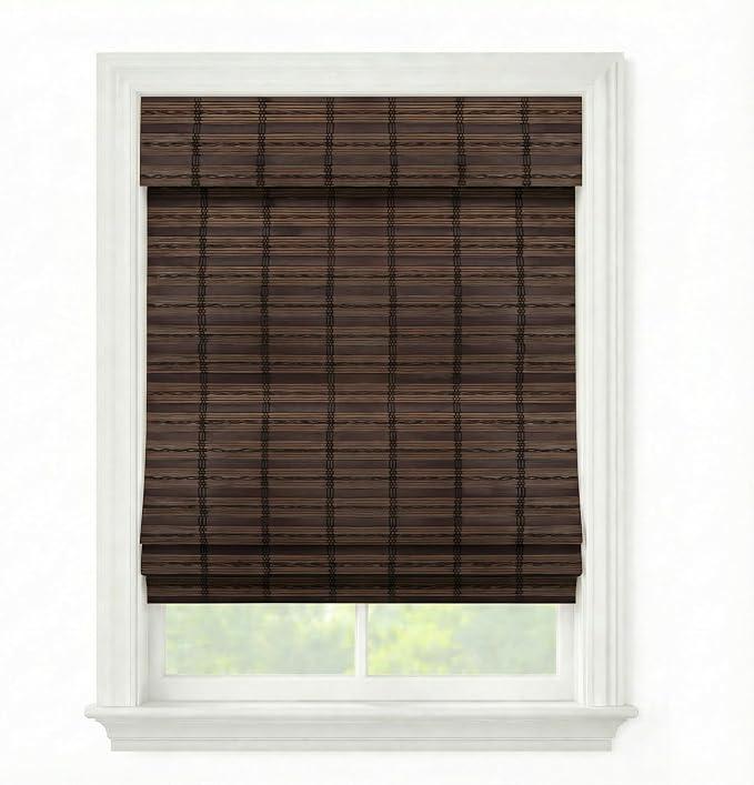Cordless Woven Wood Roman Shades, 59W x 48H, Sarasota Cocoa, Sizes 20-72 Wide by FirstRateBlinds