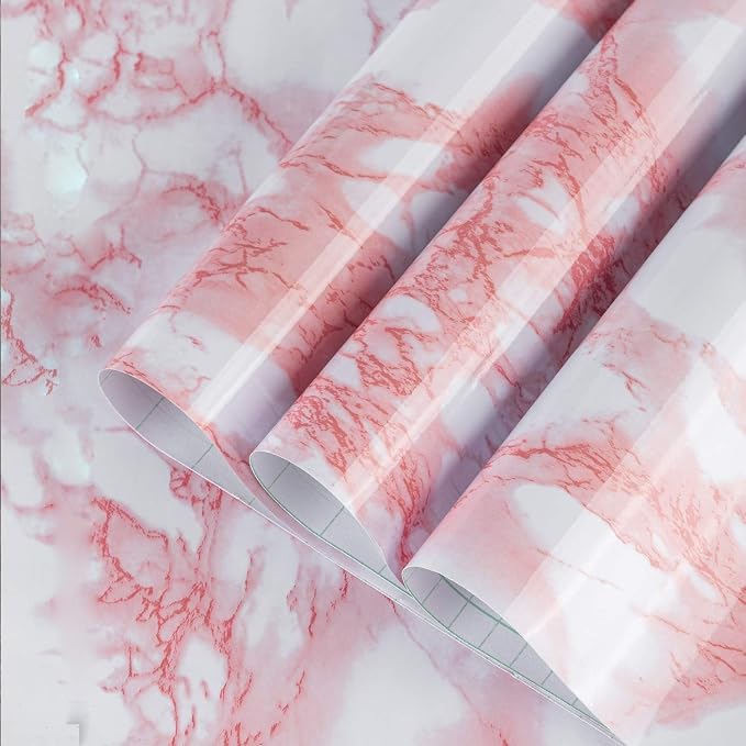 BAYYA Extra Wide Marble Contact Paper Granite Peel and Stick Wallpaper Pink by BAYYAPeelandStickWallpaper