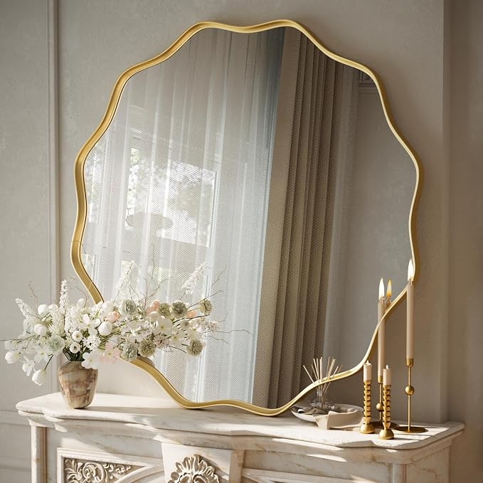 VooBang Gold Scalloped Circle Mirror, Hanging Leaning - Image 6