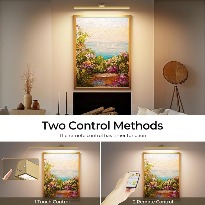 Afyuol Picture Lights for Wall, Brushed Gold Battery Operated Picture Light - Image 7