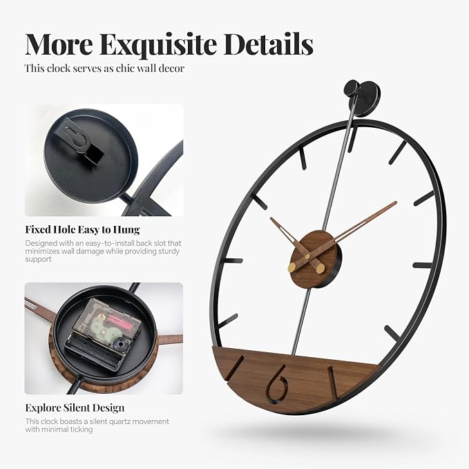 Large Wall Clock 30 Inch, Modern Farmhouse Wall Clock Battery Operated - Image 5