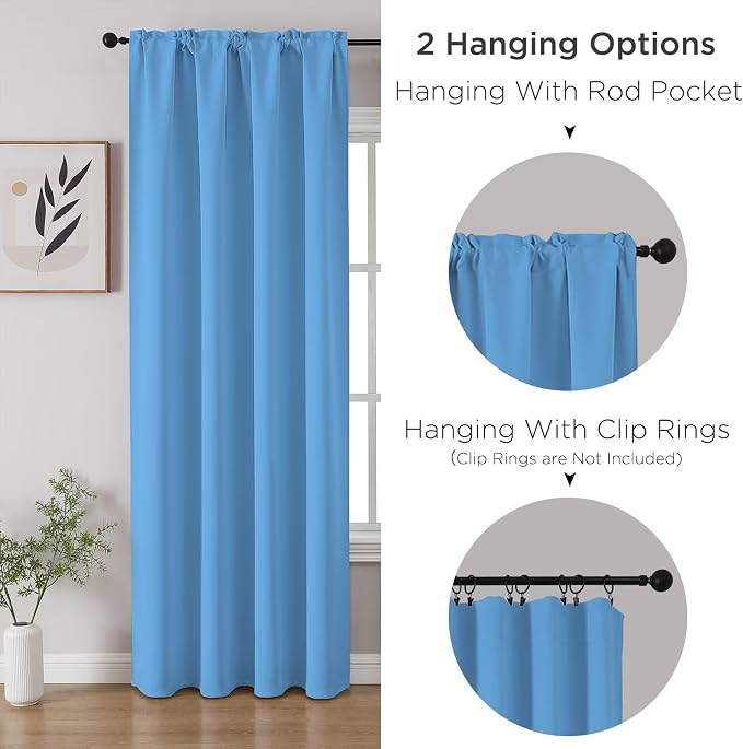 CUCRAF Light Blue Blackout Curtains 108 inch Length 2 Panels Set, Rod Pocket - Image 3