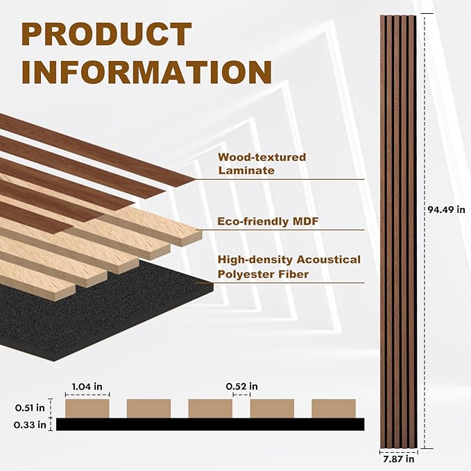 Wood Slat Acoustic Panels, 4 Pack 94.5"x7.9" 3D Wall Panels, Modern Fluted - Image 2
