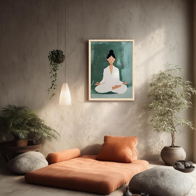 GELDSTEI Wood Framed Zen Wall Art, Tranquil Meditation Wall Decor, Yoga Girl - Image 2