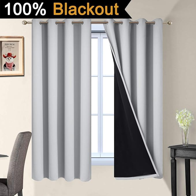 Yakamok 100% Blackout Lined Panels, Thermal Insulated Blackout Curtains - Image 2