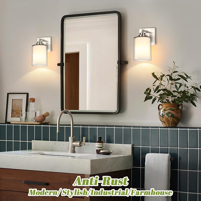 Set of 2 Wall Sconces for Bathroom, Modern Vanity Light Fixtures, Nickle Wall - Image 2