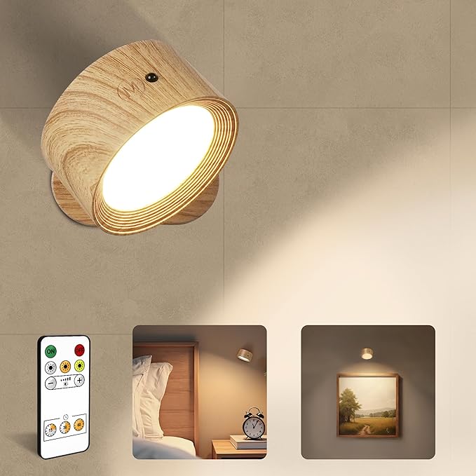 LED Wall Mounted Lights, Rechargeable Wall Sconces Lamp, 3 Color Temps & Remote by AMETHEUS