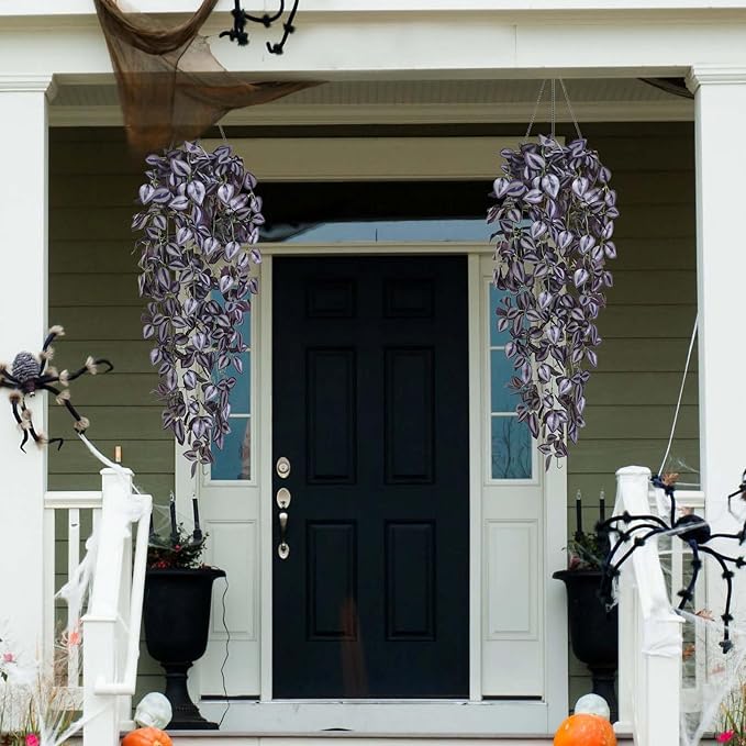 BLEUM CADE Fake Hanging Plants, Faux Deep Purple Vines Hanging Plant - Image 5